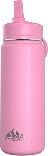 Miniatura 12 de Hydrapeak Mini botella de agua para niños de 20 onzas con tapa con pajilla, doble pared de acero inoxidable, a prueba de fugas y derrames, fría
