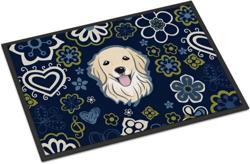 Caroline's Treasures BB5056JMAT - Felpudo de 24 x 36 pulgadas, diseño de flores azules, para interiores y exteriores, para entrada, antideslizante,