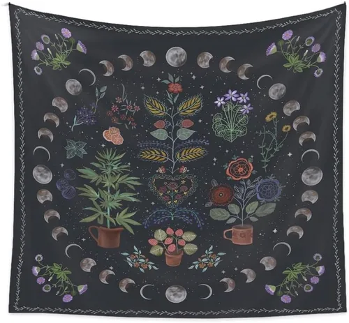 Miniatura 9 de LINICE Tapiz de plantas, tapiz de fase lunar de la naturaleza para colgar en la pared, tapiz bohemio de mandala estético para decoración