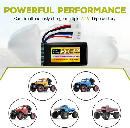 Miniatura 2 de sea jump Batería Lipo de 2 piezas de 7.4 V 600 mAh 35C 2S con enchufe Molex adecuada para FMS FCX24 RC coches, camiones, vehículos eléctricos