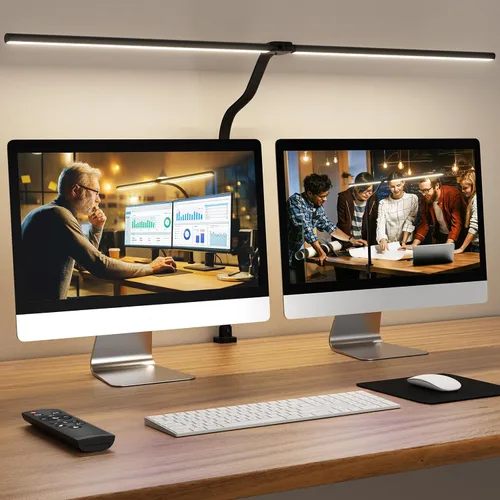 Miniatura 6 de lámpara LED de escritorio con base - brillante lámpara de computadora regulable con soporte para teléfono, luz de escritorio flexible de 24W