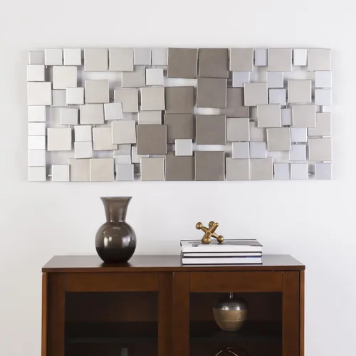 Miniatura 8 de SEI Furniture Wavson - Escultura de pared, diseño geométrico 3D, arte de pared de montaje único, plateado, 47.00 x 2.25 pulgadas