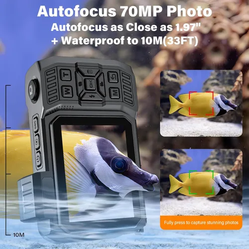 Miniatura 3 de Cámara digital WiFi de 8K UHD 70MP con tarjeta de 64 GB, resistente, impermeable, a prueba de polvo, a prueba de golpes, cámara submarina de 33