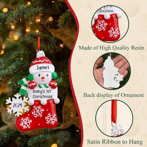 Miniatura 3 de Adorno personalizado para la primera Navidad del bebé 2025, adorno de poliresina para la primera Navidad del bebé para decoración del árbol