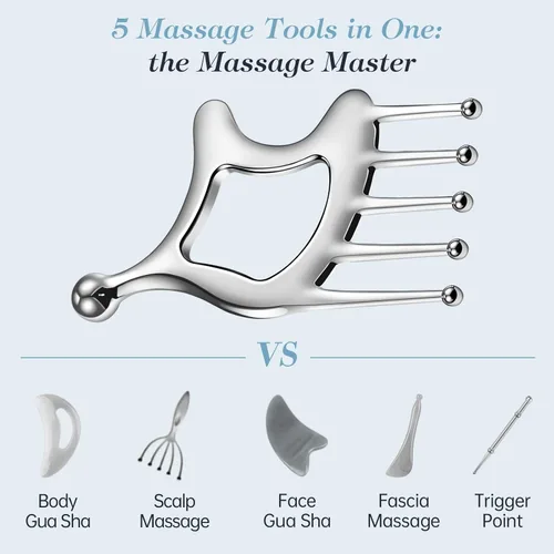 Miniatura 2 de Herramientas faciales del masaje del Gua Sha del metal, peine del masaje del cuero cabelludo para la cabeza Hollow Handle & Massage Heads Deeply