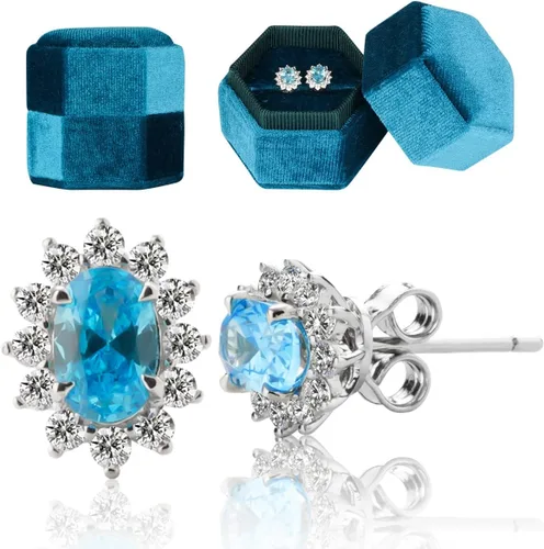 Miniatura 2 de Plata de ley 925 con zafiro creado de 1.5 quilates rubí, amatista, esmeralda, aguamarina, peridoto de turmalina, piedra natal, aretes