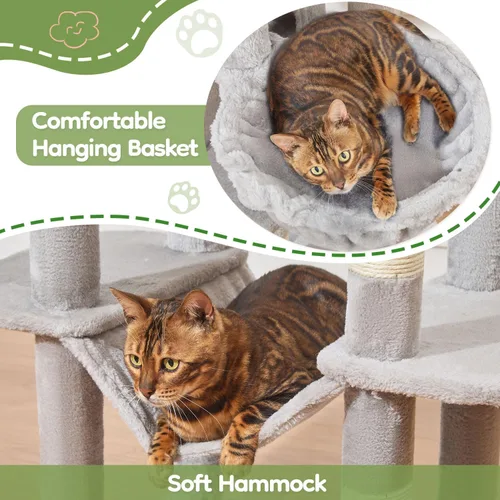 Miniatura 4 de Taoqimiao MS042W - Árbol para gatos, torre grande para gatos de 66 pulgadas con postes rascadores, lujosa plataforma grande para gatos grandes