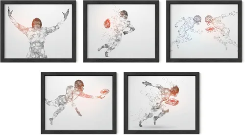 Impresiones artísticas de fútbol americano para pared, juego de 5 (8x10) carteles de fútbol americano sin marco, decoración de sala de fútbol Niños
