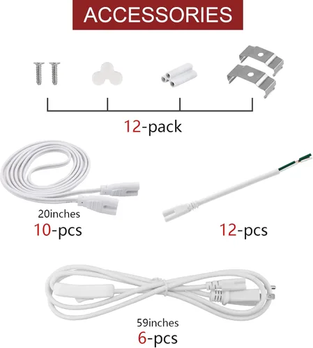 Miniatura 6 de Paquete de 8 luces LED de tienda de 2 pies, 10 W, 1100 lúmenes, 4000 K, luz blanca fría, luz debajo del gabinete y luz de techo LED