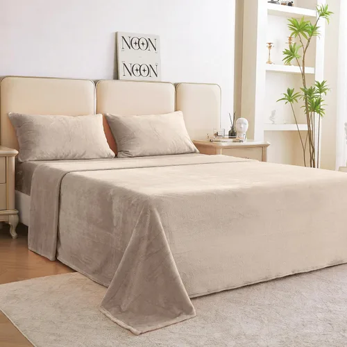 Miniatura 56 de Viviland Juego de sábanas de microforro polar tamaño matrimonial, sábanas ajustadas tipo franela para Navidad con bolsillo de 15" de profundidad
