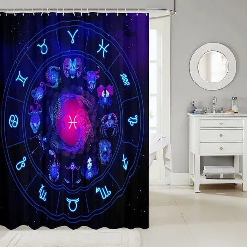 Miniatura 2 de Piscis - Cortina de baño de 72 pulgadas de ancho x 72 pulgadas de largo, 12 patrones de constelación para niños, niñas, niños, niñas, juego