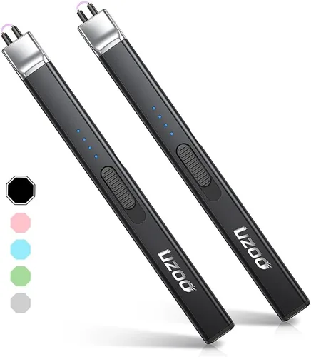 2 PCS Encendedores Largos, Encendedores de Velas Encendedor Eléctrico, Arco Recargable con Pantalla LED, Encendedores para Velas Aromaterapia Negro