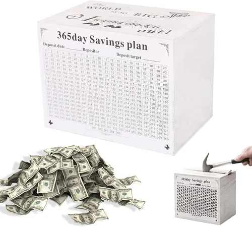 Miniatura 8 de Alcancía para niños y adultos, caja de ahorro de dinero de madera, alcancía irrompible para el desafío de ahorro de dinero de $10000 $5000 $3000