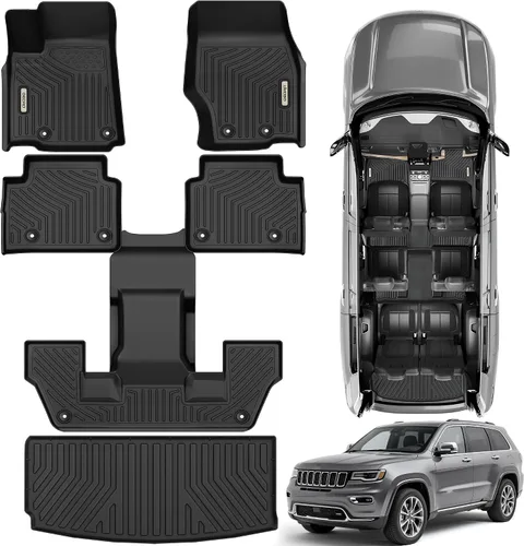 OEDRO Alfombrillas y forro de carga para Jeep Grand Cherokee L 2025-2021 (solo para 6 asientos), revestimiento de suelo de 3 filas y forro de