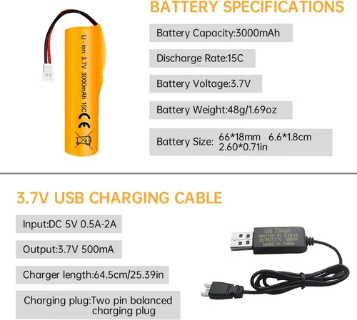 Miniatura 2 de Batería de iones de litio de 3.7 V 3000 mAh con enchufe Molex con cable de carga USB para RC Engineering Car Drift Car Truck Off-Road Vehículo RC