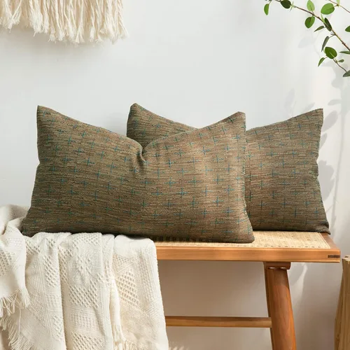 Miniatura 46 de MIULEE - Juego de 2 fundas de almohada decorativas de lino de arpillera, modernas, estilo campestre, rústicas, tejidas, con textura, para sofá
