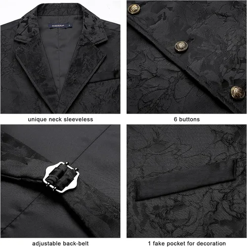 Miniatura 3 de HISDERN Chaleco de traje de cachemira brillante para hombre, chaleco gótico steampunk victoriano para hombre, traje de fiesta de boda o esmoquin