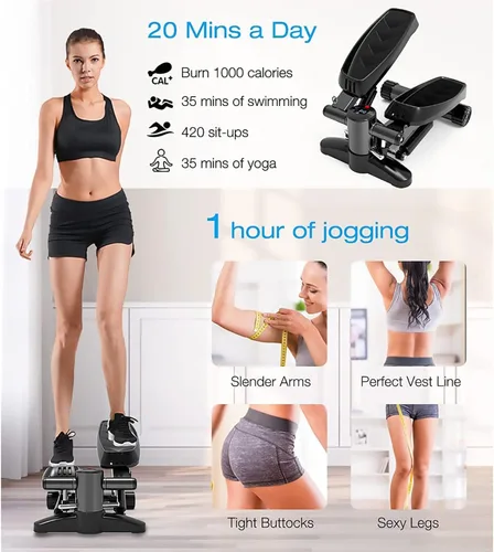 Miniatura 3 de Escalera para ejercicio, mini escalones con banda de resistencia, paso a paso hidráulico con monitor LCD y bandas de resistencia para entrenamiento