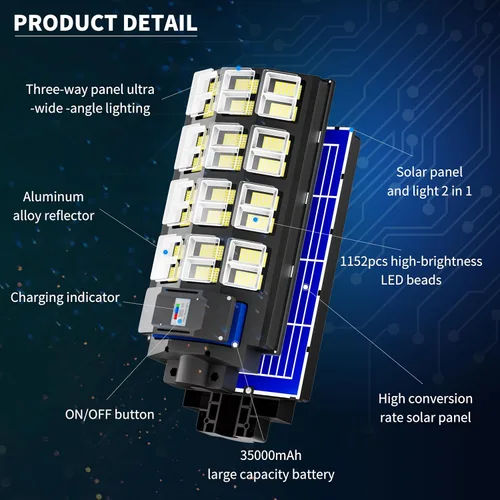 Miniatura 7 de Paquete de 3 luces solares de calle de 9500 W, 240000 lm, IP67, impermeables, del atardecer al amanecer, luces de calle solares al aire libre