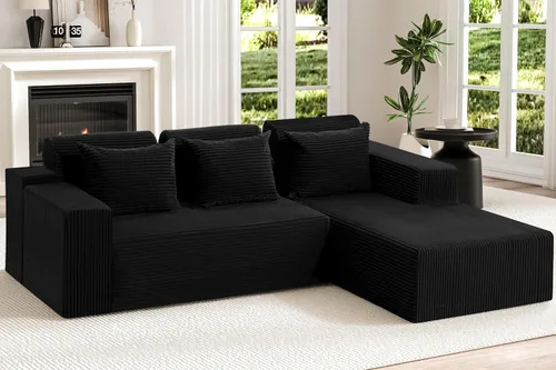 Miniatura 27 de Homguava Sofás modulares seccionales para sala de estar, sofá nube de 101 pulgadas con diván en forma de L, cómodo sofá de sala de estar con asiento