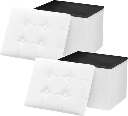 Miniatura 7 de AmasSmile Otomana de Almacenamiento con Reposapiés, Banco Reposapiés de Terciopelo de 17 pulgadas, Otomana Corta Negra, Pequeña Otomana Plegable