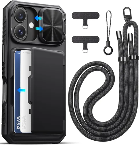 Miniatura 31 de ATATOO Funda para iPhone 17, tarjetero integrado (almacena 3-5 tarjetas) y funda para cámara deslizante y bloqueo RFID, protección de grado militar