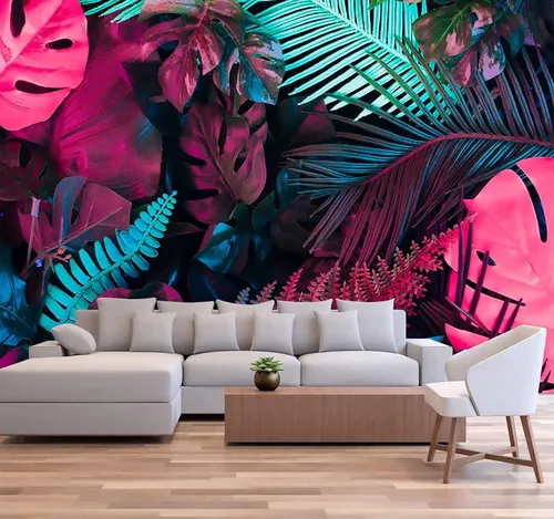 Miniatura 4 de Reyhui - Papel tapiz tropical de hojas de plátano, mural de pared de hoja de plátano, papel tapiz para pared de planta colorida, mural de pared
