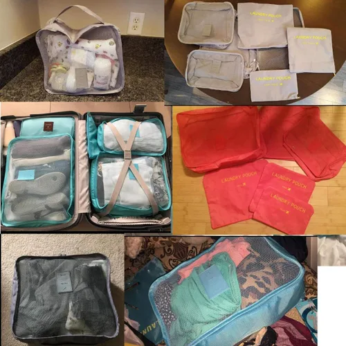 Miniatura 6 de M-jump Juego de 6 bolsas de almacenamiento de viaje multifuncionales para clasificar ropa, bolsa de compresión de embalaje de viaje, bolsa