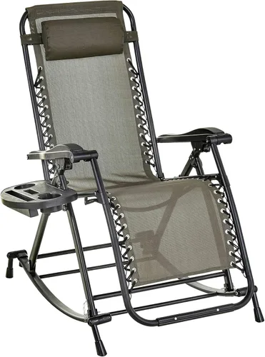 Miniatura 12 de Outsunny Mecedoras para exteriores, plegables, reclinables, de gravedad cero, mecedora de descanso con almohada, portavasos y soporte para teléfono