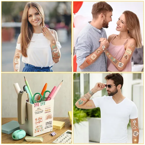 Miniatura 5 de Calcomanías de tatuajes temporales cristianos – Más de 150 decoraciones de fiesta de cumpleaños con versículos bíblicos, suministros de fiesta