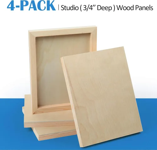 Miniatura 6 de Falling in Art Kit de paneles de lienzo de madera de abedul sin terminar, paquete de 4 tablas de cuna de estudio de 8 x 10 pulgadas de profundidad