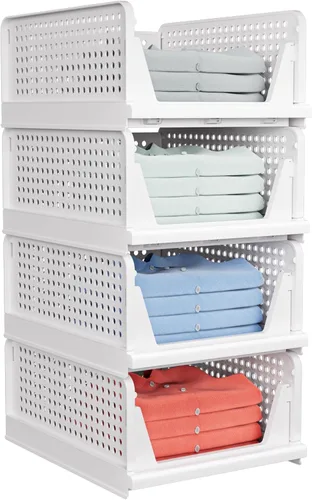 Caktraie - 4 paquete de cestas de almacenamiento apilables para armario - Cajas de almacenamiento apilables, organizador de armario plegable y