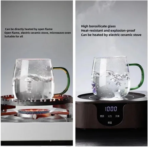 Miniatura 6 de Taza de Vidrio Transparente con Asa Verde, 16 oz, Gran Taza de Café de Borosilicato Alto para Beber o como Regalo