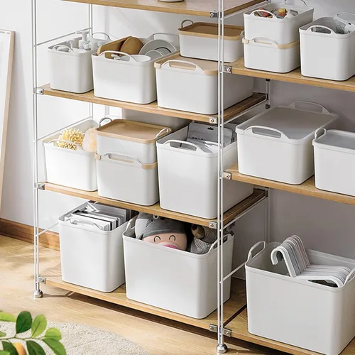 Miniatura 3 de ANMINY 12 contenedores de plástico con tapas, grandes cajas de almacenamiento blancas para organización, cestas de almacenamiento de plástico