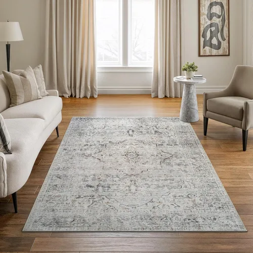 Miniatura 28 de Bloom Rugs Caria Alfombra Lavable Antideslizante de 7 pies - Azul/Carbón Alfombra Tradicional para Entrada, Pasillo, Baño y Cocina - Tamaño Exacto