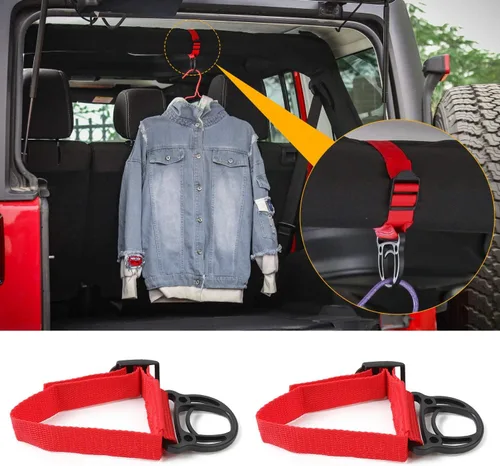 Miniatura 7 de JeCar 2 piezas de gancho para barra enrollable para colgar ropa para Jeep Wrangler CJ YJ TJ LJ JK JKU JL JLU JT Sports Sahara Freedom Rubicon & Negro