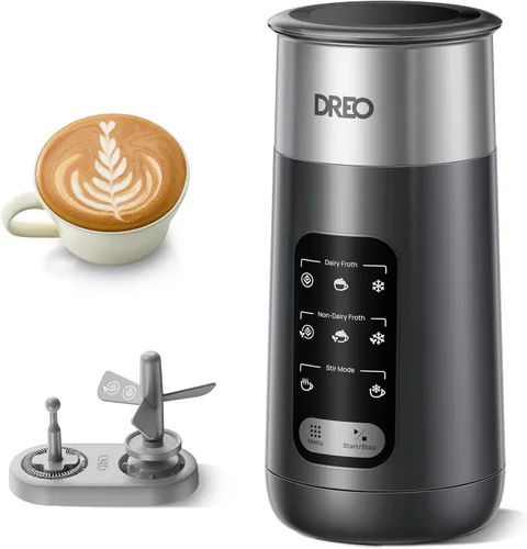 DREO Espumador de Leche, espumador eléctrico de acero inoxidable 8 en 1 para microespuma de arte de café con leche, espumadores automáticos de 9