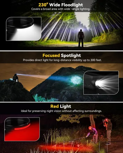 Miniatura 2 de Faros delanteros recargables con luz roja, paquete de 2, lámpara LED de haz ancho para adultos, faros para cabeza con sensor de movimiento, luz