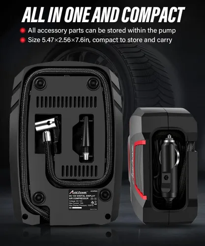 Miniatura 4 de AVID POWER Inflador de Neumáticos de 12V Compresor de Aire Portátil, Bomba de Aire Portátil para Automóvil con Medidor de Pantalla y Luz LED, Bomba