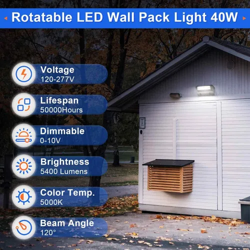 Miniatura 2 de Paquete de luz LED giratoria de 40 W con cabezal ajustable, 5000 K 5400 LM, IP65 impermeable, accesorios de iluminación de seguridad comercial