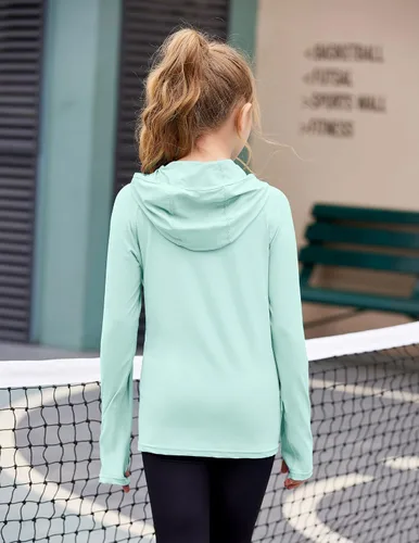 Miniatura 7 de Zaclotre - Sudadera con capucha para niños, con protección solar UPF 50+, de secado rápido, para niñas, con agujeros para los pulgares