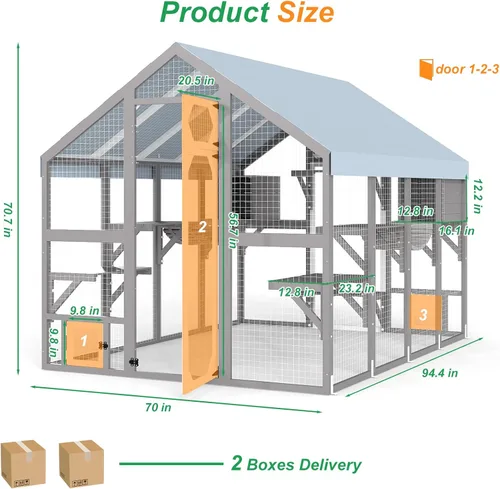 Miniatura 4 de Catio Recinto Extra Grande para Gatos al Aire Libre Impermeable, Casa para Mascotas al Aire Libre con Acceso Peatonal para Múltiples Gatos, Jaula