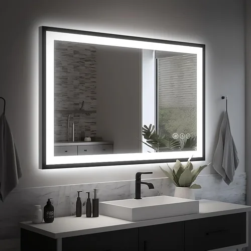 Miniatura 49 de EchosLife Espejos de baño LED de 20 x 28 pulgadas para pared, marco de aluminio negro (frontal y retroiluminado), espejo de tocador antivaho