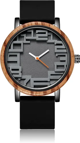Relojes de madera analógicos de cuarzo para hombre, relojes de madera con correa de silicona, relojes casuales de bambú, reloj minimalista