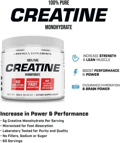 Miniatura 3 de 100% puro monohidrato de creatina en polvo micronizado - sin rellenos - sin sodio - sin azúcar 0.18 oz por porción 10.58 oz - 60 porciones