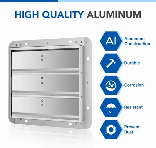 Miniatura 2 de iPower Rejilla de ventilación automática de aluminio cuadrado de 14 pulgadas, color plateado
