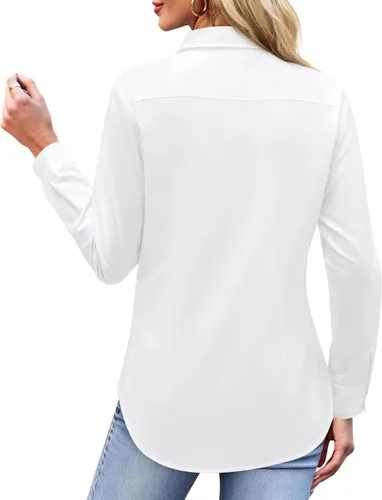 Miniatura 4 de J.VER Camisas con botones para mujer, camisas de vestir de manga larga, blusas de trabajo con cuello casual de negocios