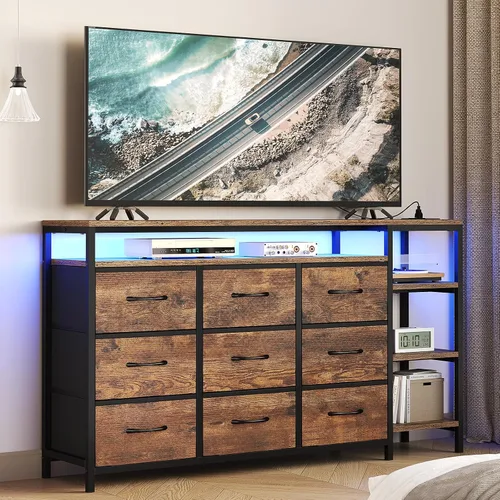 Miniatura 9 de BTHFST Soporte de TV para dormitorio con estación de carga y luces LED, centro de entretenimiento para TV de 60 pulgadas con 6 cajones de tela