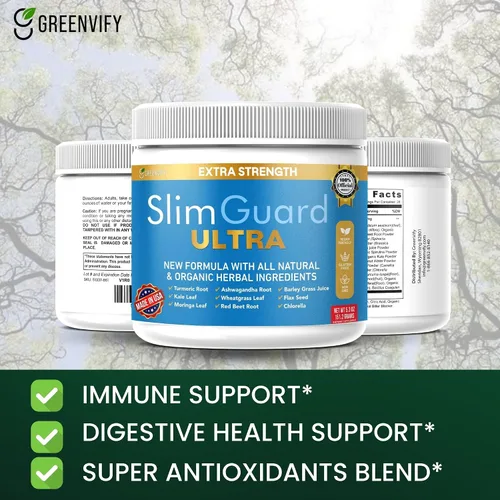 Miniatura 6 de SlimGuard Suplemento natural ultra extra fuerte con hierbas orgánicas, cúrcuma, hoja de moringa, pasto de trigo, 6.3 onzas, 28 porciones (1)