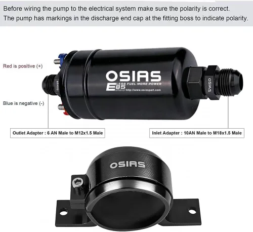 Miniatura 2 de OSIAS Bomba de combustible externa EFI 380LH 1000HP de alto flujo 12V 145psi universal sólida para gasolina apta para entrada AN10/salida AN6 +